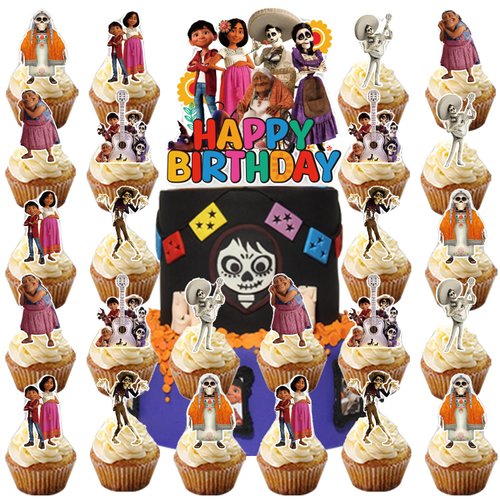 25pcs Coco Cake Topper and Cupcake Topper Set, Coco Birthday Party Supplies for Kids Cake Decorations Supplies
