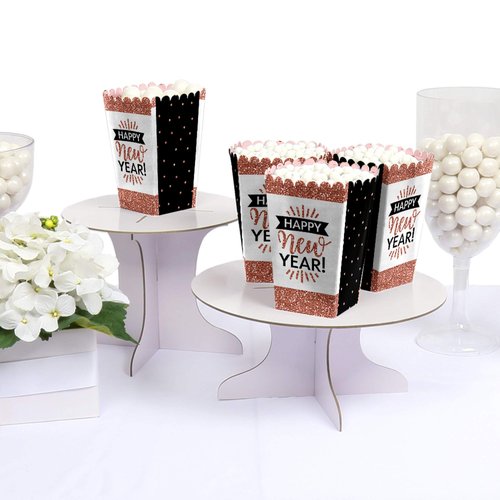 Big Dot of Happiness Rose Gold Happy New Year - New Year's Eve Party Favor Popcorn Treat Boxes - Set of 12