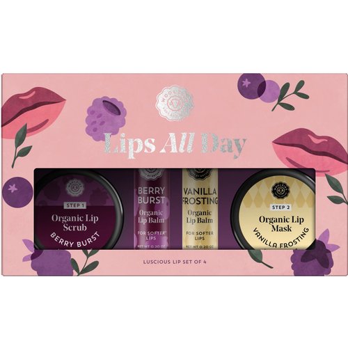 Lips All Day | Includes 2 Lip Balms, Lip Mask, & Lip Scrub in Vanilla Frosting and Berry Burst Flavors