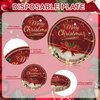48Pcs Christmas Party Plates Napkins Christmas Gift Xmas Tableware Set Serves 24 Guests Red and Blue Christmas Party Supplies