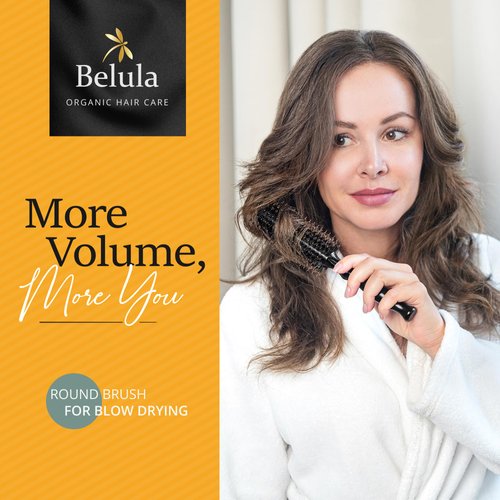 Belula Boar Bristle Round Brush for Blow Drying Set. Round Hair Brush With Small 2" Wooden Barrel. Hairbrush Ideal to Add Volume and Body. Free 3 x Hair Clips & Travel Bag.