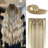 Savasana Clip in Hair Extensions Real Human Hair Ash Blonde to Highlighted Platinum Blonde Full Head Straight Hair Extensions for Women 7PCS Thick Full End 120g Clip on Hair Extensions 166In #18H60