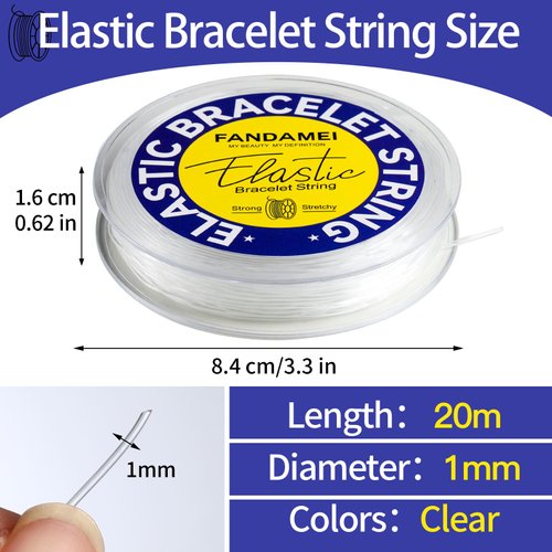 FANDAMEI 1mm Elastic Bracelet String Cord, Crystal Stretch Bead Cord for Bracelets Jewelry Making, Clear Stretchy Elastic String for Beading, Transparent Thread for Bracelet Necklace Making