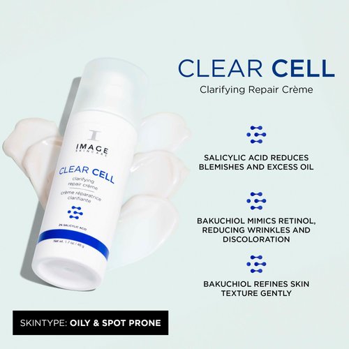 IMAGE Skincare, CLEAR CELL Clarifying Repair Crème, Facial Night Cream Gel Moisturizer for Oily Prone Skin, 1.7 oz