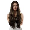 MocNeavian Dark Brown Golden Ombre Wigs 29 Inches Long Wavy Wigs for Women Middle Part Ombre Natural Looking Synthetic Heat Resistant Fiber Wig Women's Wigs for Daily Use Women's Charming Wigs