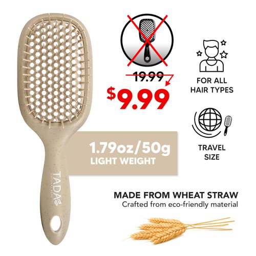 TADA Men Hair Brush for Women Men Kids, Detangler Brush for Curly Hair, Detangling Comb (Beige)