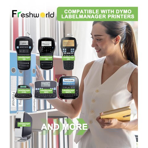 6-Pack Compatible Dymo Label Maker Refills d1 Replace Dymo D1 Label Tape 45013 a45013 S0720530, Black on White, 1/2 Inch x 23 Feet, for Dymo LabelManager 160 210D 260P 280 360D 420P PnP Label Maker