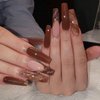 BABALAL Coffin Press on Nails Long Fake Nails Glossy Nails Brown Fall Acrylic Nails Ballerina Manicure Acrylic Nails for Women and Girls