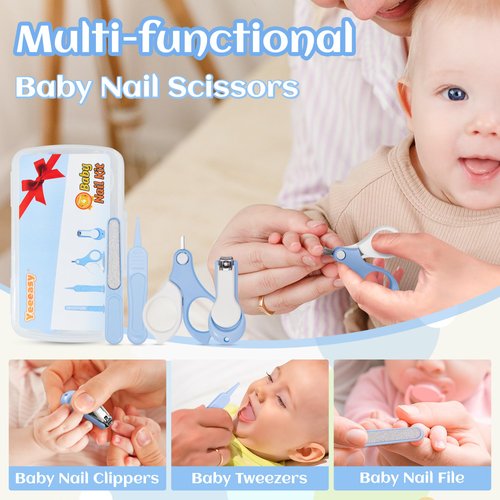 Yeeeasy Baby Nail Clippers Kit Baby Grooming Set with Nail Clippers, Scissors, Nail File & Tweezers Baby Care Kit Fingernail Cutter for Baby,Newborn,Infant,Toddler,Kid(Blue)