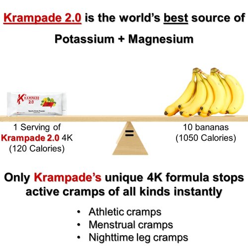 Krampade 2.0: 50 mg Magnesium + 2000 mg Potassium Cramp Relief Electrolyte Drink Powder: Faster Recovery, Slower Fatigue, Optimized Hydration | 24 Single-Serving Packets (Variety Pack)