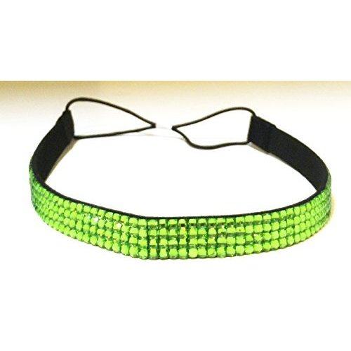 Wigspedia Rhinestone Crystal Stretch Headband 4-Row Head Piece Elastic Hair Band for Women (Lime Green)