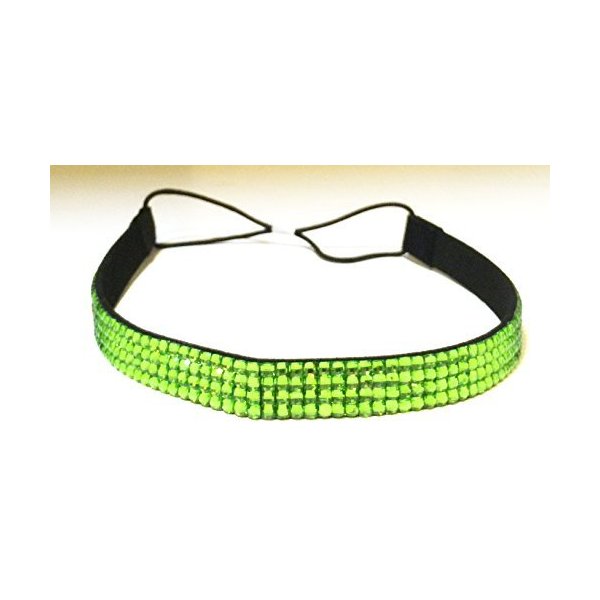 Wigspedia Rhinestone Crystal Stretch Headband 4-Row Head Piece Elastic Hair Band for Women (Lime Green)