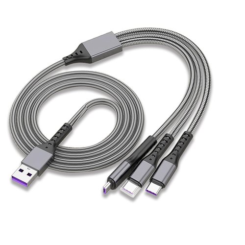 Generic Multi Charging Cable, Multi Charger Cable Nylon Braided 3 in 1 Charging Cable Multi USB Cable Fast Charging Cord with Type-C, Micro USB and IP Port, Compatible with Most Phones & iPads(Grey)