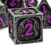 Haxtec Metal DND Dice Set Black Purple Dragon Pattern D&D Dice Set with Leather Dice Bag Metal Polyhedral Dice for Dungeons and Dragons TTRPG Gifts