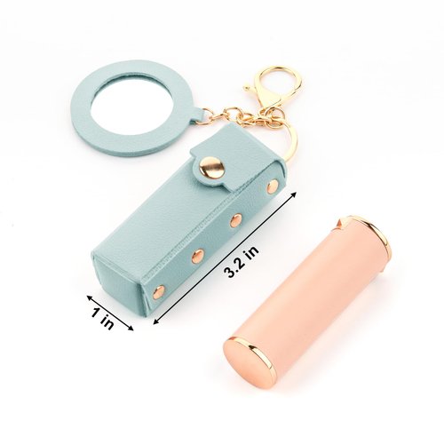Beautyflier Lipstick Organizer Keychain Chapstick Case with Mirror for Women, Portable Lipstick Leather Holder Lip Gloss Bag Lip Balm Case for Travel, Party, Holiday Gifts (Green, Round)