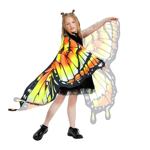 plainshe Halloween Costumes for Girls，Butterfly Wings Kids, Fairy Wings Monarch，3PCS Butterfly Costume Set.