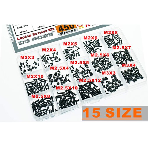 CO-RODE 450pcs M2 M2.5 M3 Laptop Computer Screws Kit Set for SSD IBM HP Dell Lenovo Sony Toshiba Gateway Acer Hard Drive SATA, (15-Size)