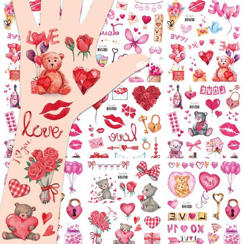 6 Sheets Valentine's Day Temporary Tattoos for Kids Women, Valentine's Day Party Supplies Red Heart Love Lip Cupid Fake Tattoos Valentine’s Day Party Favors Stickers Party Games Gifts Decorations