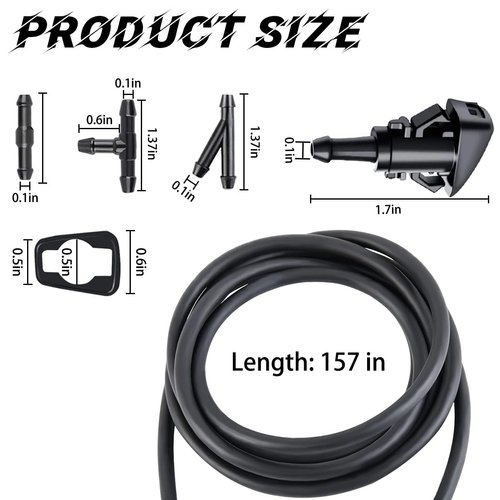 AUCELI Windshield Washer Hose Kit 22 Pcs Set, 4M Washer Fluid Hose, 6 Pcs Hose Connectors, 2 Fan Nozzles, Connect Car Water Pump and Nozzles Suitable for Most Car Windshield Fluid Tubing