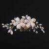 BERYUAN Opal Rhienstone Flower Leaves Hair Comb Gold Wedding Hair Accessories Gold Leaves Flowers Pearls Rhinestone Hair Side Comb Vintage Flower Rhinestone Wedding Headpiece for Women