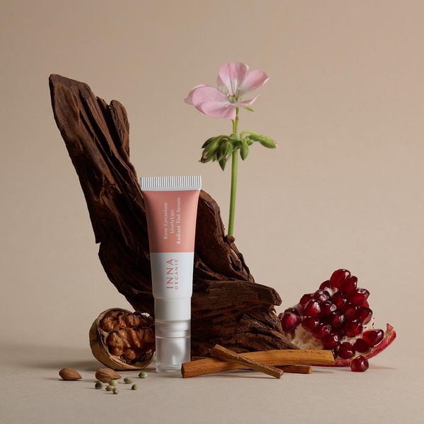 INNA ORGANIC Rose Geranium LivelyLips Radiant Tinted Lip Serum, Tinted color, Vegan lip serum, Plant-based, Cruelty-Free, Clean Beauty, Certified Organic