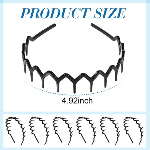 Chuangdi 6 Pieces Zigzag Headband Plastic Shark Tooth Hair Comb Hairband Zig Zag Headband Plastic Wavy teeth Hair Hoop Accessory for Women Lady Girl(Black,Fresh Style)