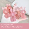 Miaritick 3 Colors Rabbit Shape Matte Lip Stain Set, Velvet Lip Gloss Kit, Lovely Shape of Bunnies Lip Glaze Set, Long Lasting Liquid Lipstick Set, Cute Matte Lipstick Set for Girls (Set A)