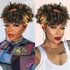 LEOSA Short Afro Kinky Curly Wigs for Black Women Natural Black Curly Headband Wig with Bangs Synthetic Curly Wigs with Head Wrap 2 in 1 for Women Curly Full Wig With with with Multicolor Scarf Wigs