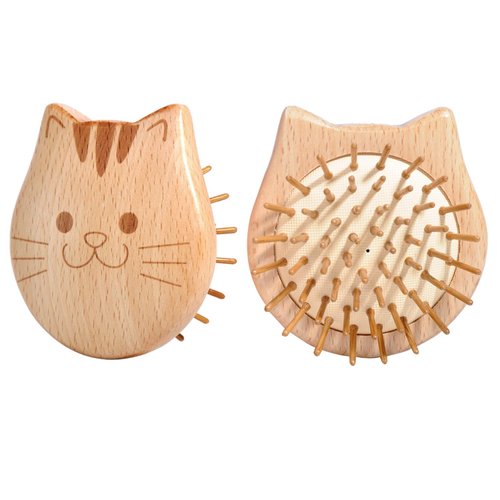 Maji Mama Wood Hairbrush,Cute Cat Face Brush for Kids,Children,Boys,Girls,Women,Handmade Mini Travel Hair Brush Natural Wooden Scalp Massager Brush for Detangling,Massage