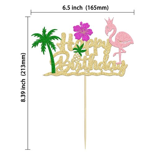 1Pcs Glitter Flamingo Happy Birthday Cake Topper Hawaiian Luau Tropical Pineapple Theme Kids Boys Girls Party Decoration Supplies