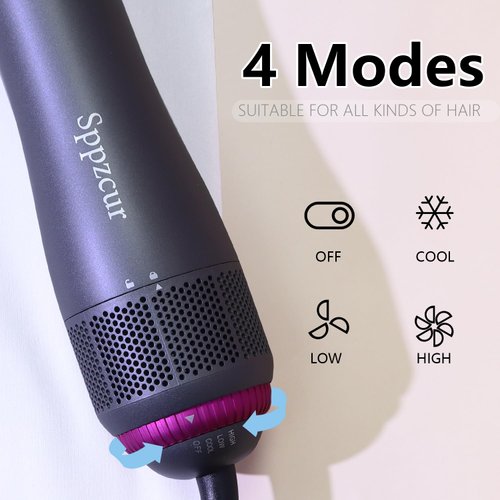 Hair Blow Dryer Brush 4-in-1, Blowout Brush，Negative Ion Detachable Hair Dryer with Diffuser，Hot Air Brush, with Straightener Brush for Women，Hair Salon at Home