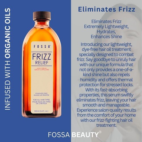 Fossa Hair Oil for Frizzy Hair | Lightweight Hair Treatment Oil for Anti-Frizz Control, Nourishes, Adds Shine, Protects, Increases Elasticity for All Hair Types | 100ml, 3.4 fl. oz.
