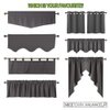 NICETOWN Blackout Window Treatment Pole Pocket Kitchen Tier Curtains- Tailored Scalloped Valance/Swags for Living Room (2 Panels, 36" W X 63" L Each Panel, Black)