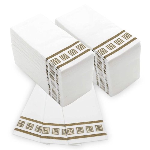 Fete Decorative Hand Towels, Gold design 100 Disposable Linen-Feel Guest Towels – Formal Dinner, Anniversary, Wedding Napkins for Tables, Guestrooms, and Restrooms - 8.5x4" Folded, [Gold design]