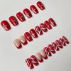 Christmas Press on Nails Square Medium Fake Nails with Snowflake Red White Stripes Pattern, Winter Xmas Design False Nails with Glue Full Cover Artificial Acrylic Nails -24pcs