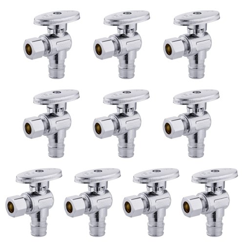 10 PCS EFIELD Stop Angle Valve Pex-A Inlet, 1/4 Turn,3/8" OD Compression X 1/2" Pex-A Expansion, Chrome Plated Brass