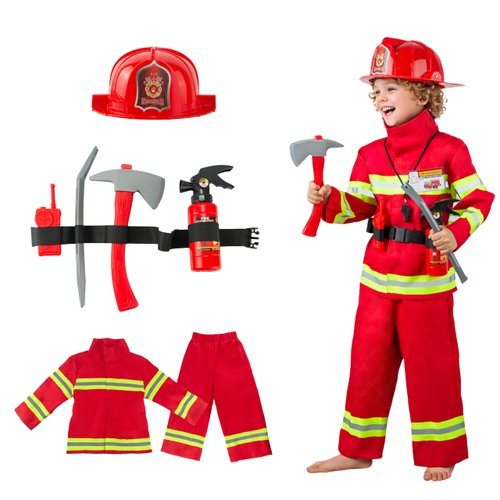 Seawhisper Toddler Fireman Costume 2T Firefighter Costume for Kids Fire Fighter Halloween Costumes for Boys 3T 4T 4 5
