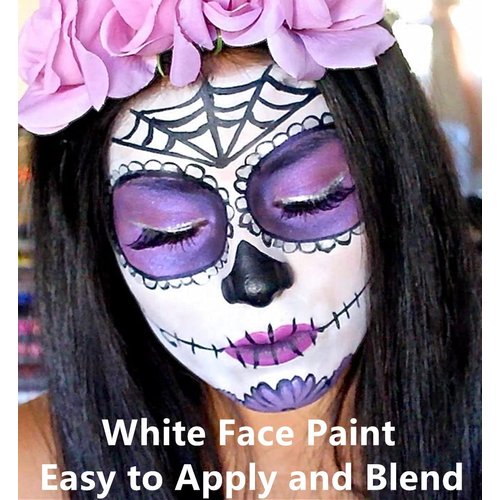 Go Ho Clown White Face Paint for Halloween Makeup,Water Based Professional White Face Body Paint Washable for SFX Joker Skeleton Vampire Zombie Cosplay Makeup,25g