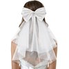 SWEETV Bridal Hair Bow Veil White Bow Clip Bachelorette Party Decorations Pearl Accessories Bride to Be Bridal Shower Gift