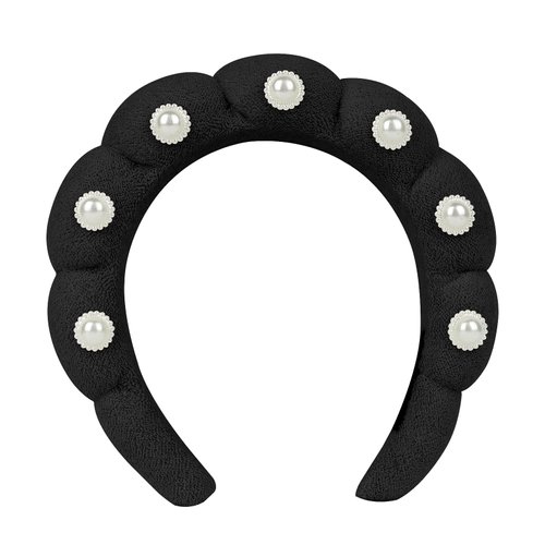 Ondder Pearl Black Makeup Headband Spa Headband for Washing Face Sponge Face Wash Headband Soft Skin Care Headbands Hair Band Puffy Skincare Headband for Women Facial Make Up Hair Headband Head Bands