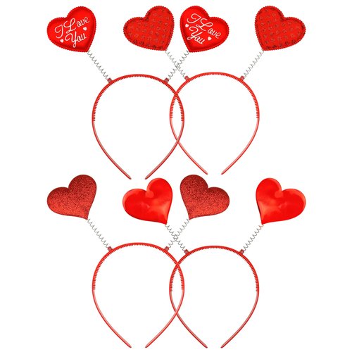 4 Pack Valentine's Day Heart Headband Halloween Red Cupid Love Hair Band Hoop Glitter Hearts Shaped Hair Accessoires for Girls Women Valentine's Day New Year Wedding Birthday Party Gift