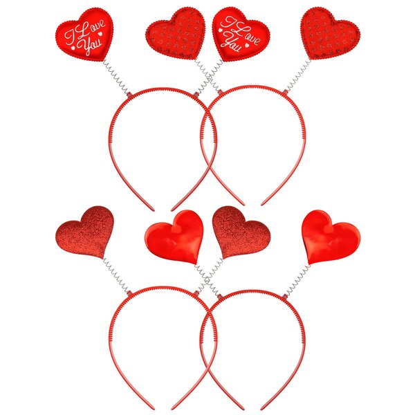 4 Pack Valentine's Day Heart Headband Halloween Red Cupid Love Hair Band Hoop Glitter Hearts Shaped Hair Accessoires for Girls Women Valentine's Day New Year Wedding Birthday Party Gift