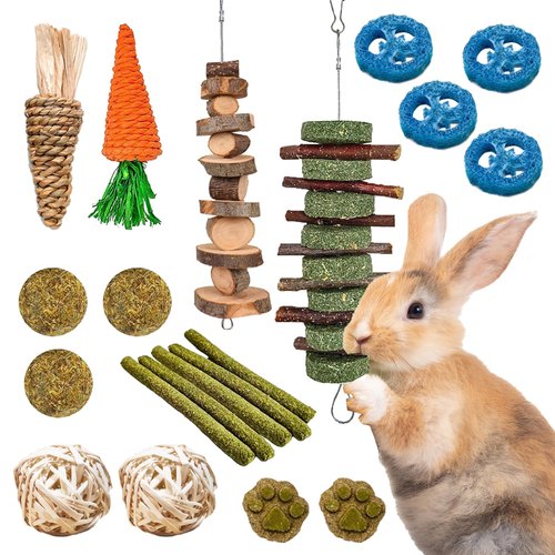JOR Bunny Chew Delights, Oral Care, Enrichment and Entertainment Assorted Treats for Rabbits, Timothy Hay, Rattan & Calendula Balls, Cinnamon Sticks, Wood Ladder, Loofah Slices, 20 Pcs per Pack 