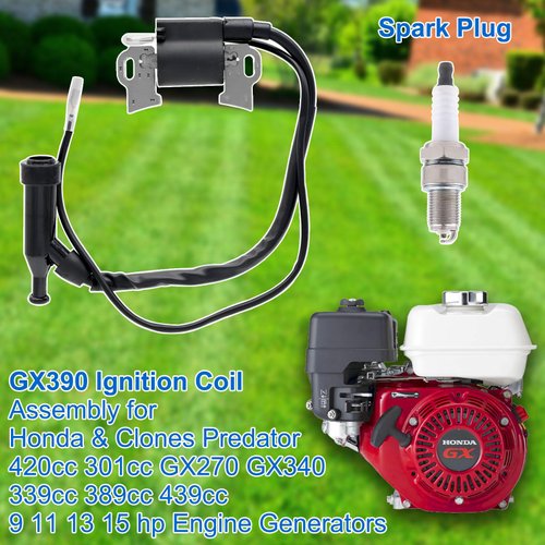 FitBest GX270 GX390 Ignition Coil with Spark Plug for Honda GX240 GX340 8HP 9HP 11HP 13HP Lawnmower Tractor Generator Engines Predator 212 Ignition Coil
