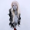 RONGDUOYI Ombre Black Synthetic Lace Front Wig for Women Blonde to Black Colored Lace Wig Body Wave Platinum Roots Lace Wig Synthetic Daily Wear Costume Party Wig