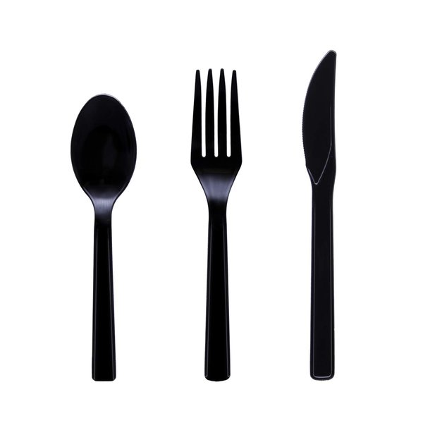 Party Essentials Hard Plastic Cutlery Combo Pack Available in 15 Colors, Black, 68 Place Settings