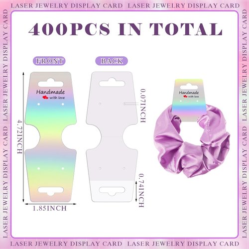 Teling 400 Pcs Necklace Display Cards Earring Cards Holder Self Adhesive Jewelry Bracelet Keychain Price Tags Hanging Holographic Display Cards for Selling Hairband Scrunchies Packaging Supplies