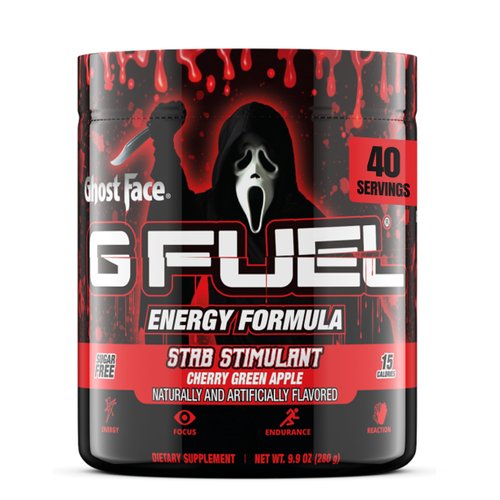 G Fuel Ghost Face Energy Drink Powder, Pre Workout Caffeine Powder, Energy Powder Drink Mix for Gaming, Sugar Free Focus Amino, Vitamin + Antioxidants, 9.9oz (Cherry Green Apple, 40 Servings)