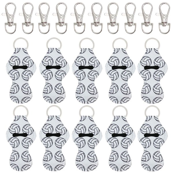 allydrew 10 Pack Chapstick Holder Keychain, Keyring for Lip Balm Lip Gloss Lipstick with 10 Pieces Metal Keyring Clasps, Volleyball