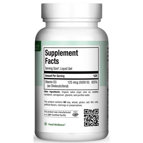 Vitamin D3 5000 IU Softgels - 125 mcg D3 Vitamin 5000 IU - Vitamin D 5000 IU for Healthy Bones & Teeth - Dietary Vitamins Supplements for Immune Support - D 3 VIT D Vitamin D Supplements (180 Count)